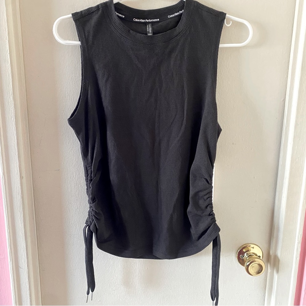 NWT Calvin Klein Performance Charcoal Grey/Black Tank Top w Cinching